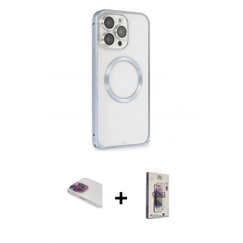 MARSİLYAN™- iPhone 13 Pro Max Kılıf Ahenk Işık Serisi - Siyah Bilvis 3D Cam Ekran Koruyucu + Pers Alüminyum Kamera Lens - GI