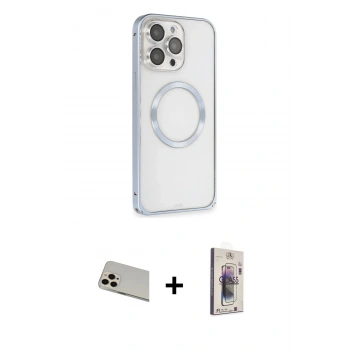 MARSİLYAN™- iPhone 13 Pro Max Kılıf Ahenk Işık Serisi - Siyah Bilvis 3D Cam Ekran Koruyucu + Rainbow Kamera Lens Koruma Cam - REGD