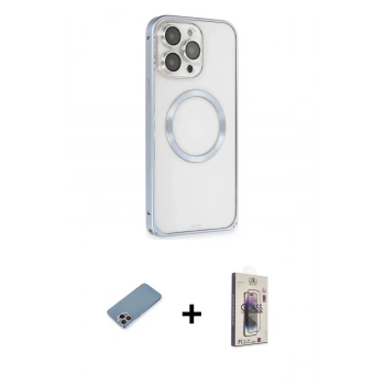 MARSİLYAN™- iPhone 13 Pro Max Kılıf Ahenk Işık Serisi - Siyah Bilvis 3D Cam Ekran Koruyucu + Shine Kamera Lens Koruma Cam - GI