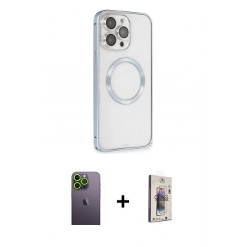 MARSİLYAN™- iPhone 13 Pro Max Kılıf Ahenk Işık Serisi - Siyah Bilvis 3D Cam Ekran Koruyucu + Neon Fosforlu Kamera Lens - YL