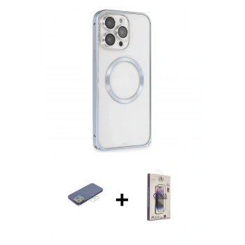 MARSİLYAN™- iPhone 13 Pro Max Kılıf Ahenk Işık Serisi - Siyah Bilvis 3D Cam Ekran Koruyucu + Renkli Kamera Lens Koruma Cam - YL