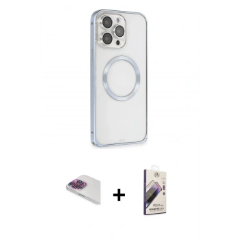 MARSİLYAN™- iPhone 13 Pro Max Kılıf Ahenk Işık Serisi - Siyah Bilvis 3D Mat Cam Ekran Koruyucu + Pers Alüminyum Kamera Lens - GI