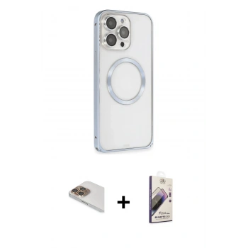 MARSİLYAN™- iPhone 13 Pro Max Kılıf Ahenk Işık Serisi - Siyah Bilvis 3D Mat Cam Ekran Koruyucu + Pers Alüminyum Kamera Lens - GD