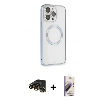 MARSİLYAN™- iPhone 13 Pro Max Kılıf Ahenk Işık Serisi - Siyah Bilvis 3D Mat Cam Ekran Koruyucu + Raze Metal Kamera Lens - GD