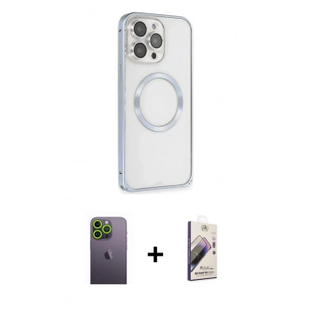 MARSİLYAN™- iPhone 13 Pro Max Kılıf Ahenk Işık Serisi - Siyah Bilvis 3D Mat Cam Ekran Koruyucu + Neon Fosforlu Kamera Lens - YL