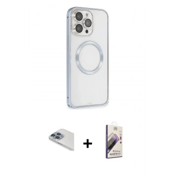 MARSİLYAN™- iPhone 13 Pro Max Kılıf Ahenk Işık Serisi - Siyah Bilvis 3D Mat Cam Ekran Koruyucu + Pers Alüminyum Kamera Lens - SABE