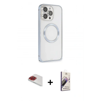MARSİLYAN™- iPhone 13 Pro Max Kılıf Ahenk Işık Serisi - Siyah Bilvis 3D Mat Cam Ekran Koruyucu + Pers Alüminyum Kamera Lens - KI