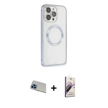 MARSİLYAN™- iPhone 13 Pro Max Kılıf Ahenk Işık Serisi - Siyah Bilvis 3D Mat Cam Ekran Koruyucu + Rainbow Kamera Lens Koruma Cam - MI
