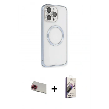 MARSİLYAN™- iPhone 13 Pro Max Kılıf Ahenk Işık Serisi - Siyah Bilvis 3D Mat Cam Ekran Koruyucu + Rainbow Kamera Lens Koruma Cam - KI
