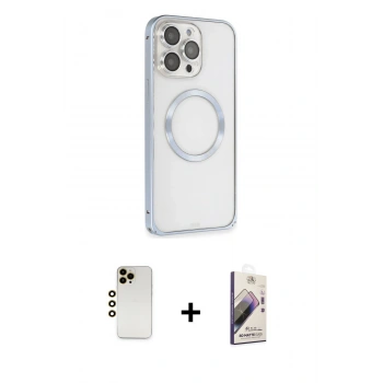 MARSİLYAN™- iPhone 13 Pro Max Kılıf Ahenk Işık Serisi - Siyah Bilvis 3D Mat Cam Ekran Koruyucu + Shine Kamera Lens - GD