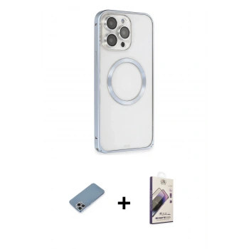 MARSİLYAN™- iPhone 13 Pro Max Kılıf Ahenk Işık Serisi - Siyah Bilvis 3D Mat Cam Ekran Koruyucu + Shine Kamera Lens Koruma Cam - GI