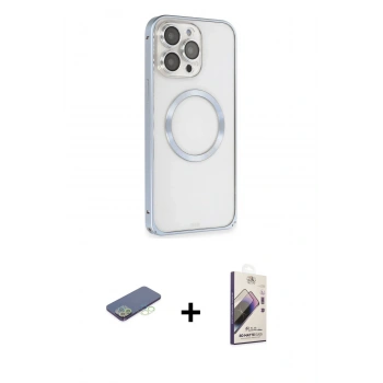 MARSİLYAN™- iPhone 13 Pro Max Kılıf Ahenk Işık Serisi - Siyah Bilvis 3D Mat Cam Ekran Koruyucu + Renkli Kamera Lens Koruma Cam - YL