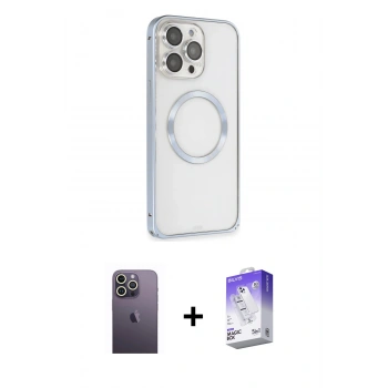 MARSİLYAN™- iPhone 13 Pro Max Kılıf Ahenk Işık Serisi - Siyah Bilvis 5in1 3D Magic Cam Ekran Koruyucu + Neon Fosforlu Kamera Lens - BZ