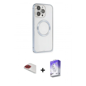 MARSİLYAN™- iPhone 13 Pro Max Kılıf Ahenk Işık Serisi - Siyah Bilvis 5in1 3D Magic Cam Ekran Koruyucu + Pers Alüminyum Kamera Lens - KI
