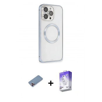 MARSİLYAN™- iPhone 13 Pro Max Kılıf Ahenk Işık Serisi - Siyah Bilvis 5in1 3D Magic Cam Ekran Koruyucu + Shine Kamera Lens Koruma Cam - PE