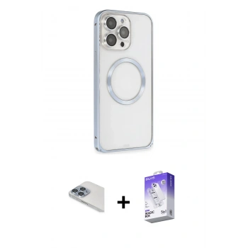 MARSİLYAN™- iPhone 13 Pro Max Kılıf Ahenk Işık Serisi - Siyah Bilvis 5in1 3D Magic Cam Ekran Koruyucu + Pers Alüminyum Kamera Lens - SABE