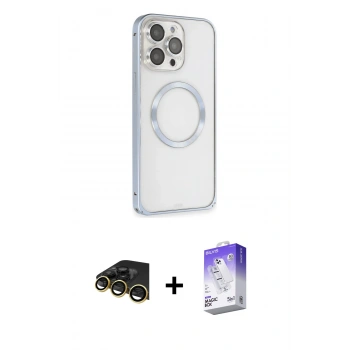 MARSİLYAN™- iPhone 13 Pro Max Kılıf Ahenk Işık Serisi - Siyah Bilvis 5in1 3D Magic Cam Ekran Koruyucu + Raze Metal Kamera Lens - GD