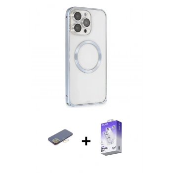 MARSİLYAN™- iPhone 13 Pro Max Kılıf Ahenk Işık Serisi - Siyah Bilvis 5in1 3D Magic Cam Ekran Koruyucu + Renkli Kamera Lens Koruma Cam - SI