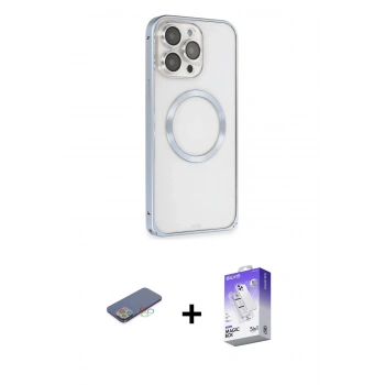 MARSİLYAN™- iPhone 13 Pro Max Kılıf Ahenk Işık Serisi - Siyah Bilvis 5in1 3D Magic Cam Ekran Koruyucu + Renkli Kamera Lens Koruma Cam - MI