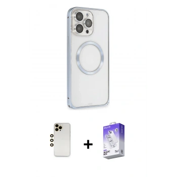 MARSİLYAN™- iPhone 13 Pro Max Kılıf Ahenk Işık Serisi - Siyah Bilvis 5in1 3D Magic Cam Ekran Koruyucu + Shine Kamera Lens - GD