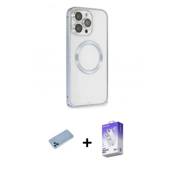 MARSİLYAN™- iPhone 13 Pro Max Kılıf Ahenk Işık Serisi - Siyah Bilvis 5in1 3D Magic Cam Ekran Koruyucu + Shine Kamera Lens Koruma Cam - MI