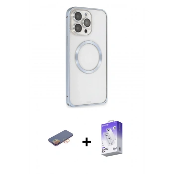 MARSİLYAN™- iPhone 13 Pro Max Kılıf Ahenk Işık Serisi - Siyah Bilvis 5in1 3D Magic Cam Ekran Koruyucu + Renkli Kamera Lens Koruma Cam - TU