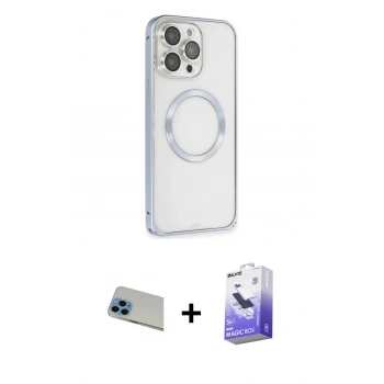 MARSİLYAN™- iPhone 13 Pro Max Kılıf Ahenk Işık Serisi - Siyah Bilvis 5in1 5D Magic Hayalet Cam Ekran Koruyucu + Rainbow Kamera Lens Koruma Cam - MI
