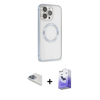 MARSİLYAN™- iPhone 13 Pro Max Kılıf Ahenk Işık Serisi - Siyah Bilvis 5in1 5D Magic Hayalet Cam Ekran Koruyucu + Pers Alüminyum Kamera Lens - SABE