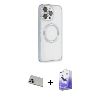 MARSİLYAN™- iPhone 13 Pro Max Kılıf Ahenk Işık Serisi - Siyah Bilvis 5in1 5D Magic Hayalet Cam Ekran Koruyucu + Rainbow Kamera Lens Koruma Cam - MR