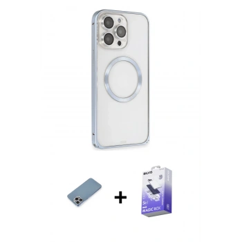 MARSİLYAN™- iPhone 13 Pro Max Kılıf Ahenk Işık Serisi - Siyah Bilvis 5in1 5D Magic Hayalet Cam Ekran Koruyucu + Shine Kamera Lens Koruma Cam - GI