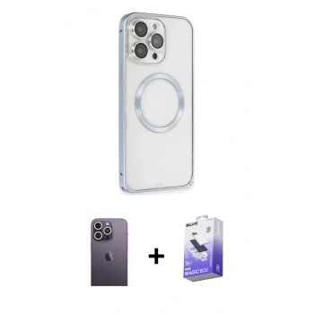 MARSİLYAN™- iPhone 13 Pro Max Kılıf Ahenk Işık Serisi - Siyah Bilvis 5in1 5D Magic Hayalet Cam Ekran Koruyucu + Neon Fosforlu Kamera Lens - BZ