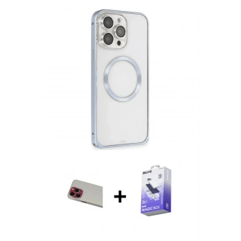 MARSİLYAN™- iPhone 13 Pro Max Kılıf Ahenk Işık Serisi - Siyah Bilvis 5in1 5D Magic Hayalet Cam Ekran Koruyucu + Rainbow Kamera Lens Koruma Cam - KI