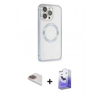 MARSİLYAN™- iPhone 13 Pro Max Kılıf Ahenk Işık Serisi - Siyah Bilvis 5in1 5D Magic Hayalet Cam Ekran Koruyucu + Pers Alüminyum Kamera Lens - GD