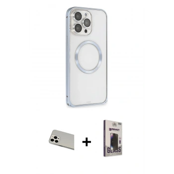 MARSİLYAN™- iPhone 13 Pro Max Kılıf Ahenk Işık Serisi - Siyah Bilvis Hayalet Cam Ekran Koruyucu + Rainbow Kamera Lens Koruma Cam - BZ
