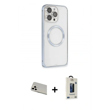 MARSİLYAN™- iPhone 13 Pro Max Kılıf Ahenk Işık Serisi - Siyah Bilvis Hayalet Cam Ekran Koruyucu + Rainbow Kamera Lens Koruma Cam - BZ