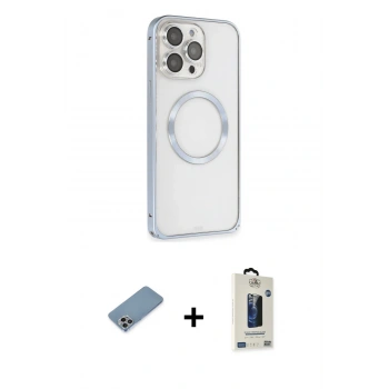 MARSİLYAN™- iPhone 13 Pro Max Kılıf Ahenk Işık Serisi - Siyah Bilvis Hayalet Cam Ekran Koruyucu + Shine Kamera Lens Koruma Cam - GI