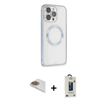 MARSİLYAN™- iPhone 13 Pro Max Kılıf Ahenk Işık Serisi - Siyah Bilvis Hayalet Cam Ekran Koruyucu + Pers Alüminyum Kamera Lens - GD