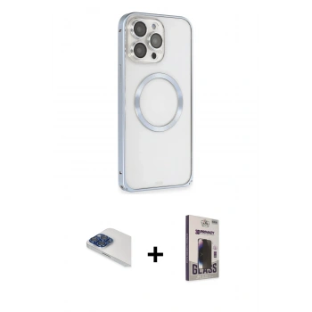 MARSİLYAN™- iPhone 13 Pro Max Kılıf Ahenk Işık Serisi - Siyah Bilvis Hayalet Cam Ekran Koruyucu + Pers Alüminyum Kamera Lens - LT