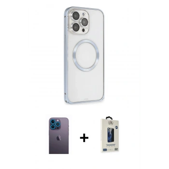 MARSİLYAN™- iPhone 13 Pro Max Kılıf Ahenk Işık Serisi - Siyah Bilvis Hayalet Cam Ekran Koruyucu + Neon Fosforlu Kamera Lens - MI