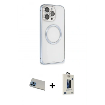 MARSİLYAN™- iPhone 13 Pro Max Kılıf Ahenk Işık Serisi - Siyah Bilvis Hayalet Cam Ekran Koruyucu + Rainbow Kamera Lens Koruma Cam - MI