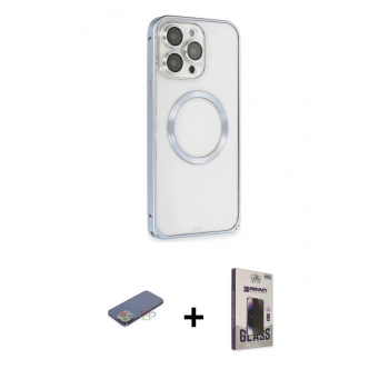 MARSİLYAN™- iPhone 13 Pro Max Kılıf Ahenk Işık Serisi - Siyah Bilvis Hayalet Cam Ekran Koruyucu + Renkli Kamera Lens Koruma Cam - MI