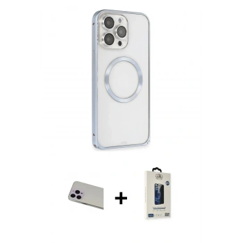 MARSİLYAN™- iPhone 13 Pro Max Kılıf Ahenk Işık Serisi - Siyah Bilvis Hayalet Cam Ekran Koruyucu + Rainbow Kamera Lens Koruma Cam - MR