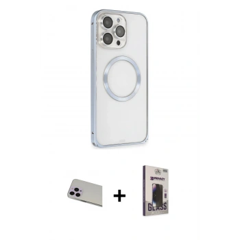 MARSİLYAN™- iPhone 13 Pro Max Kılıf Ahenk Işık Serisi - Siyah Bilvis Hayalet Cam Ekran Koruyucu + Rainbow Kamera Lens Koruma Cam - MR