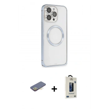 MARSİLYAN™- iPhone 13 Pro Max Kılıf Ahenk Işık Serisi - Siyah Bilvis Hayalet Cam Ekran Koruyucu + Renkli Kamera Lens Koruma Cam - SI