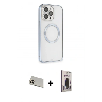 MARSİLYAN™- iPhone 13 Pro Max Kılıf Ahenk Işık Serisi - Siyah Bilvis Hayalet Cam Ekran Koruyucu + Rainbow Kamera Lens Koruma Cam - REGD