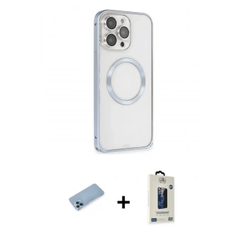 MARSİLYAN™- iPhone 13 Pro Max Kılıf Ahenk Işık Serisi - Siyah Bilvis Hayalet Cam Ekran Koruyucu + Shine Kamera Lens Koruma Cam - MI