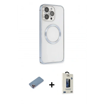 MARSİLYAN™- iPhone 13 Pro Max Kılıf Ahenk Işık Serisi - Siyah Bilvis Hayalet Cam Ekran Koruyucu + Shine Kamera Lens Koruma Cam - PE