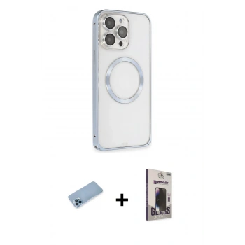 MARSİLYAN™- iPhone 13 Pro Max Kılıf Ahenk Işık Serisi - Siyah Bilvis Hayalet Cam Ekran Koruyucu + Shine Kamera Lens Koruma Cam - MI