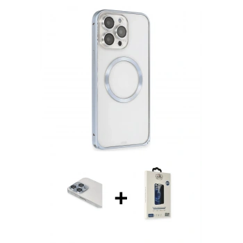 MARSİLYAN™- iPhone 13 Pro Max Kılıf Ahenk Işık Serisi - Siyah Bilvis Hayalet Cam Ekran Koruyucu + Pers Alüminyum Kamera Lens - SABE