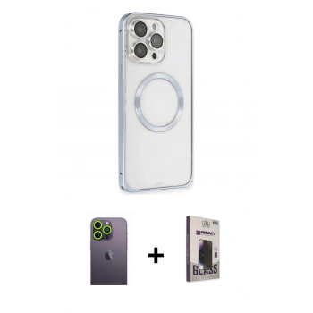 MARSİLYAN™- iPhone 13 Pro Max Kılıf Ahenk Işık Serisi - Siyah Bilvis Hayalet Cam Ekran Koruyucu + Neon Fosforlu Kamera Lens - YL